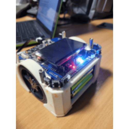Compact wheeled robot with an electronics board and display