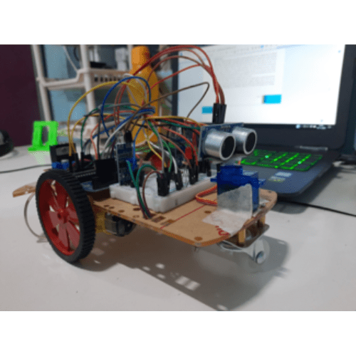 Two-wheeled robot prototype with an ultrasonic sensor